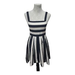 LOFT Black White Stripe Fit &‎ Flare Dress Size 2 Cotton Linen Blend Sleeveless